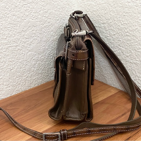 Vintage BRIGHTON Brown Olive Croc Embossed Leather Multifunction Crossbody Bag - Picture 4 of 16